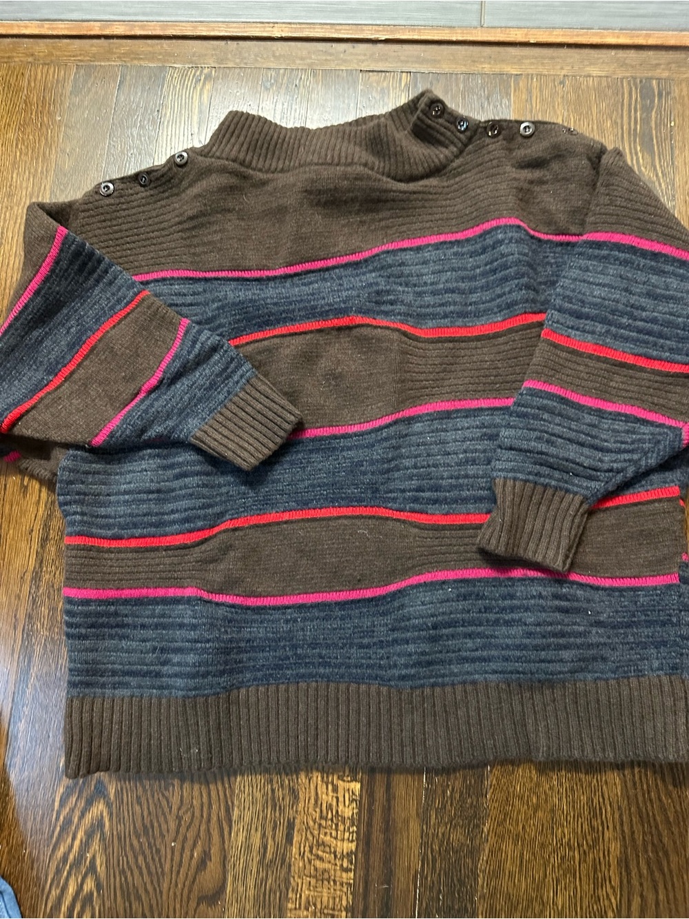 Marithe Francois Girbaud Brown Turtleneck Sweater with Pink and Red Stripes
